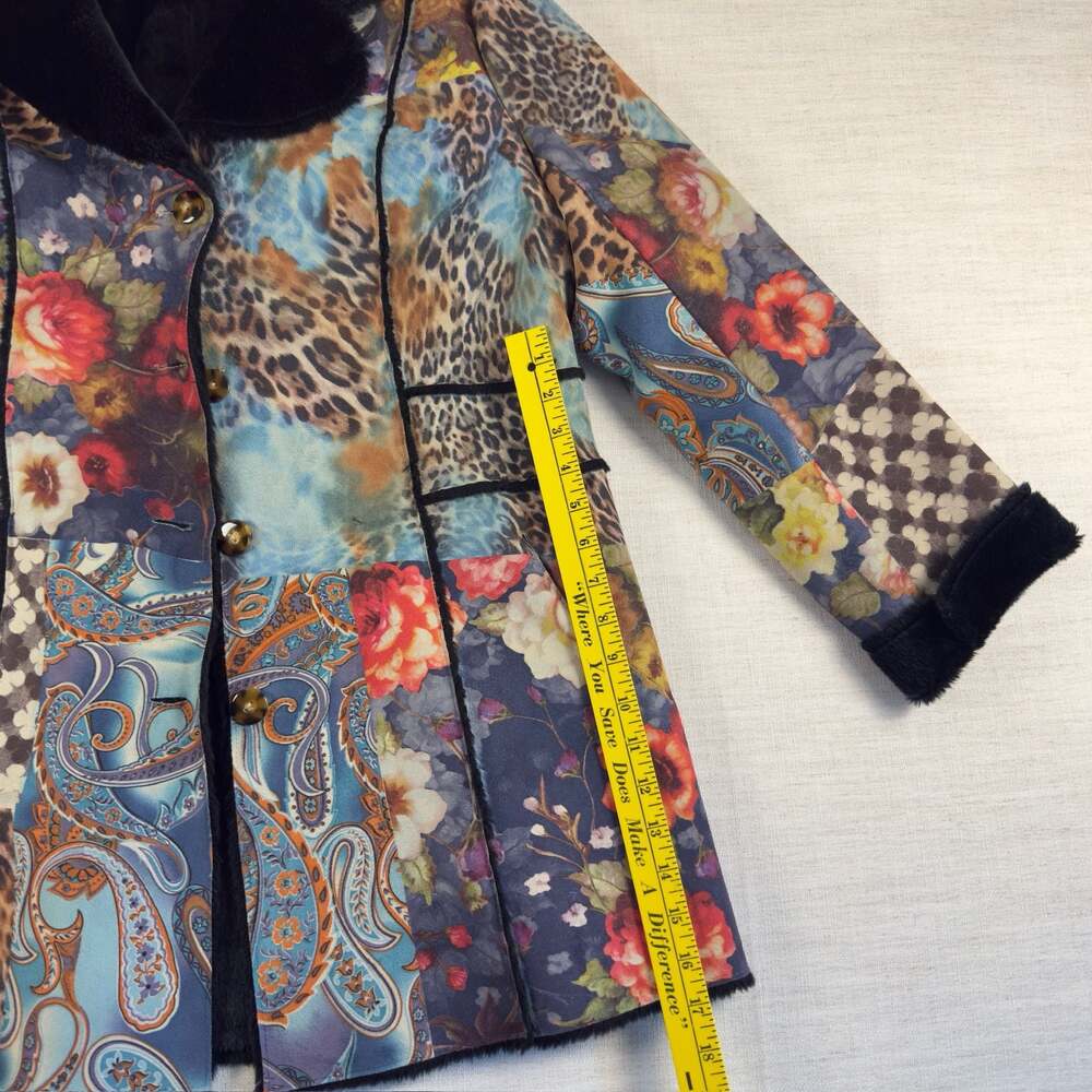 Weavz Faux Fur Lined Patchwork Print Boho Mid-Length Coat - Picture 5 of 6